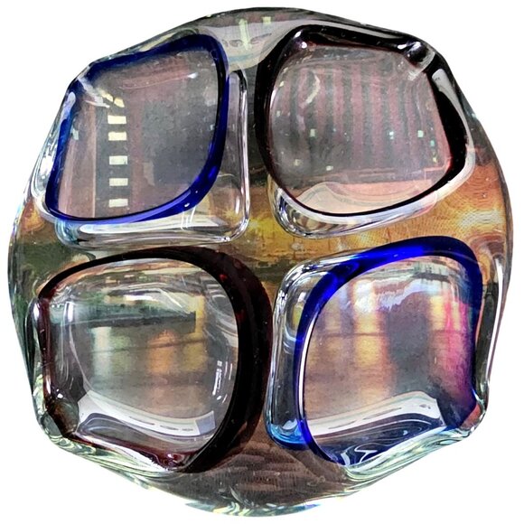 Mid-Century Modern Glass Divided Dish With Blue & Smoky Brown Accents Astray - Picture 2 of 4